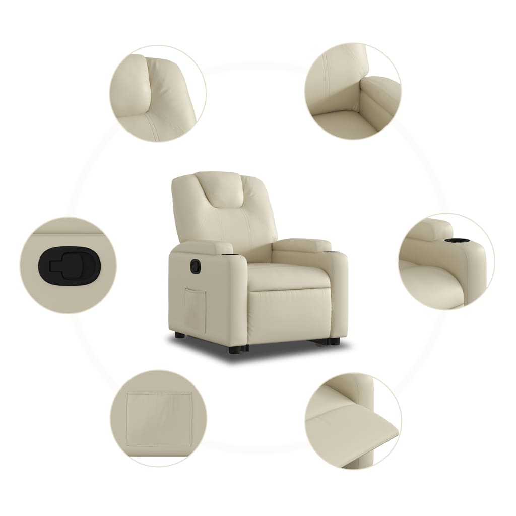 Stand up Recliner Chair Cream Faux Leather