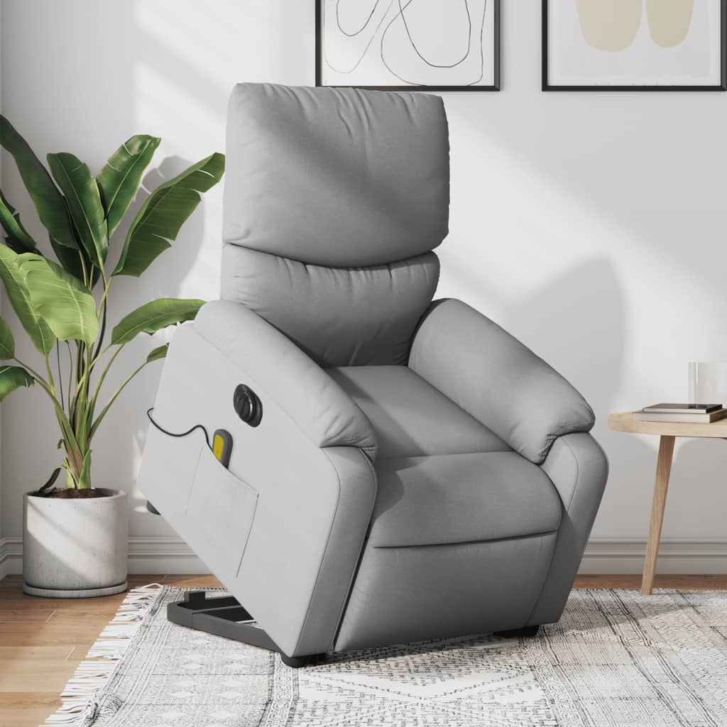 Electric Stand up Massage Recliner Chair Light Gray Fabric