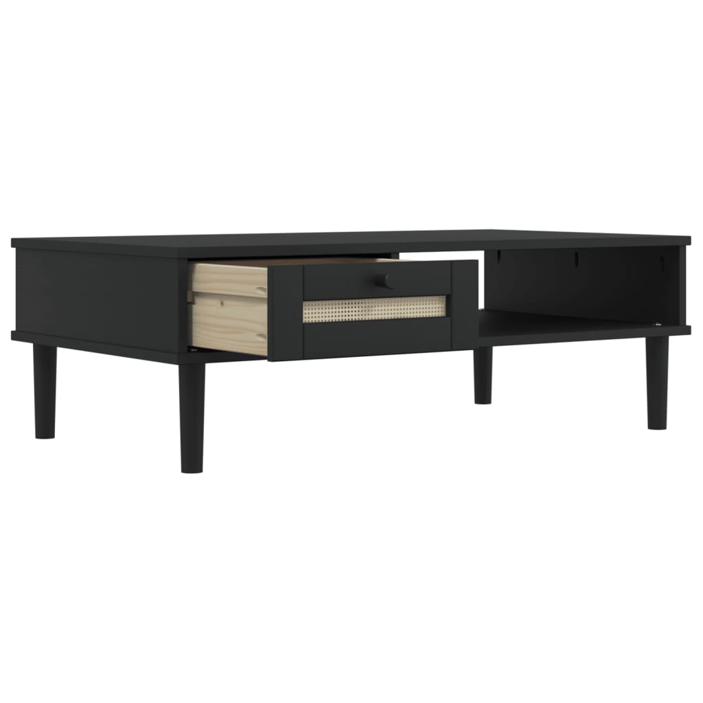 Coffee Table SENJA Rattan Look Black 39.4"x21.7"x13" Solid Wood