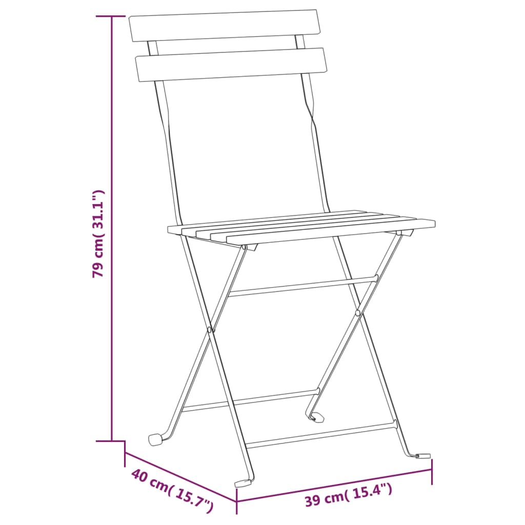 Folding Patio Chairs 8 pcs Steel and Solid Wood Acacia