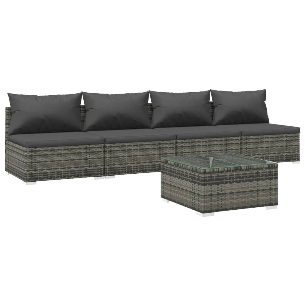 Patio Furniture Set 5 Piece with Cushions Poly Rattan Gray