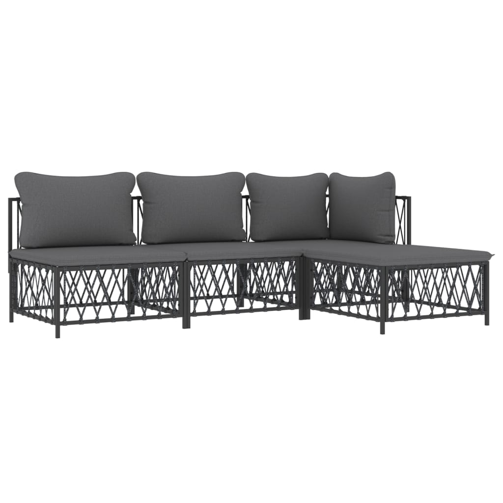 4 Piece Patio Lounge Set with Cushions Anthracite Steel