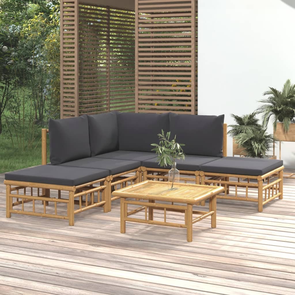 6 Piece Patio Lounge Set with Dark Gray Cushions Bamboo