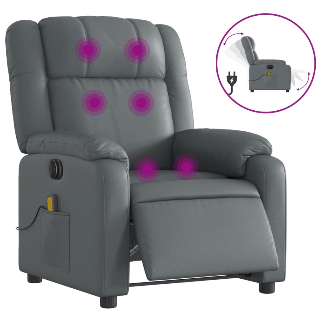 Electric Massage Recliner Chair Gray Faux Leather