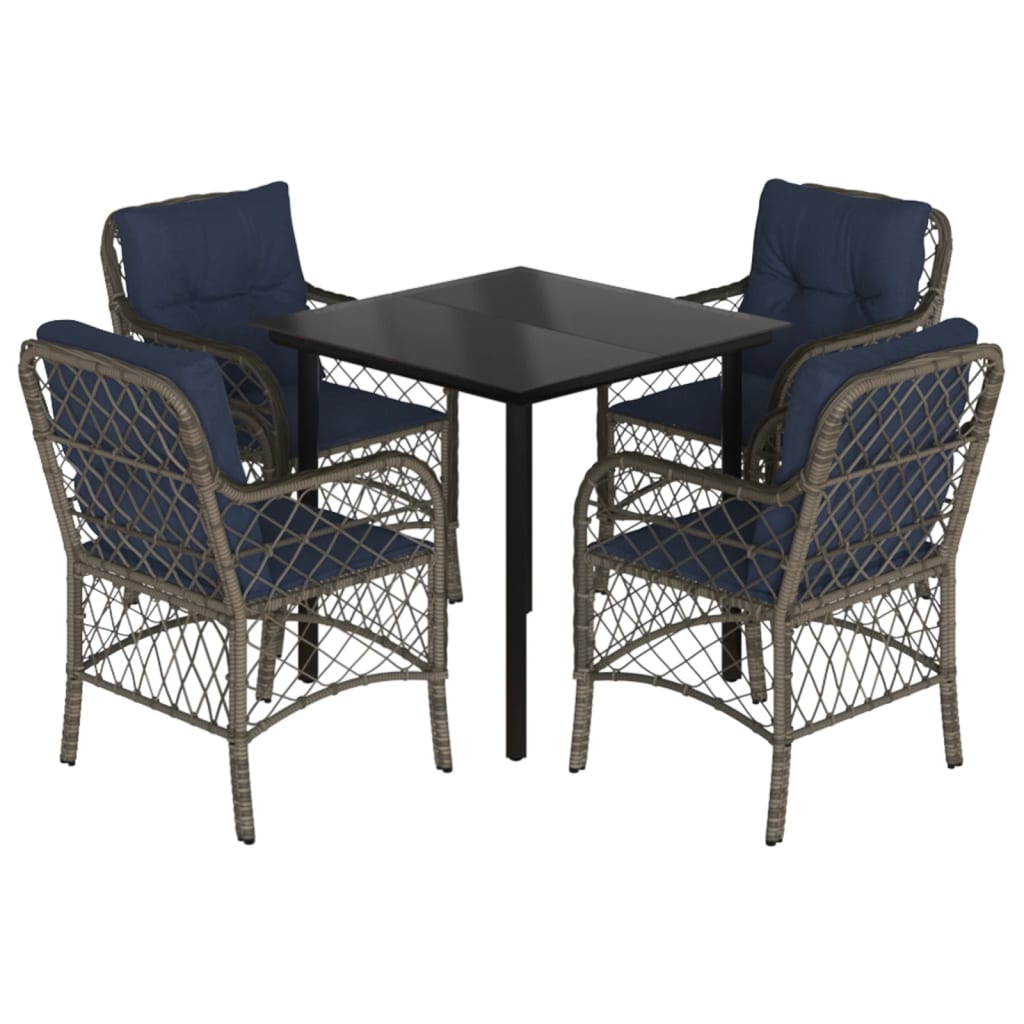 5 Piece Patio Dining Set with Cushions Gray Poly Rattan