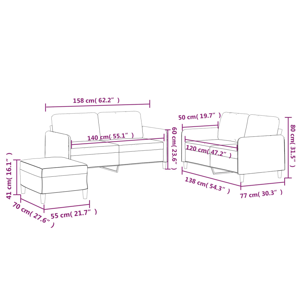 3 Piece Sofa Set with Cushions Dark Gray Fabric