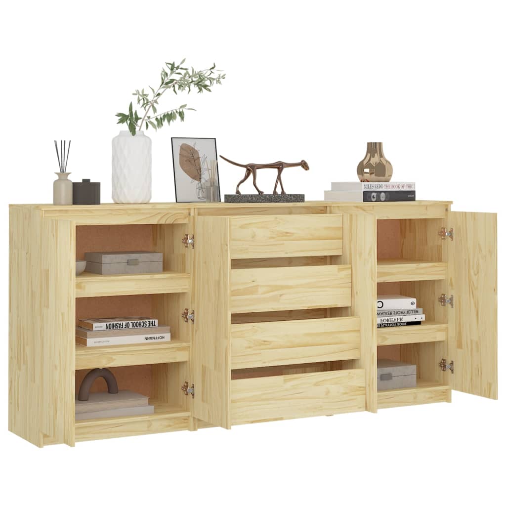 Side Cabinets 3 pcs Solid Wood Pine