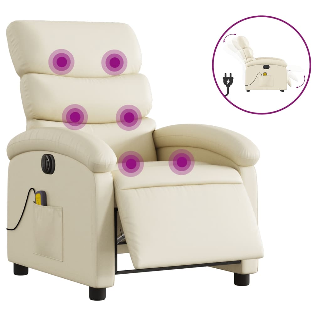 Electric Massage Recliner Chair Cream Faux Leather