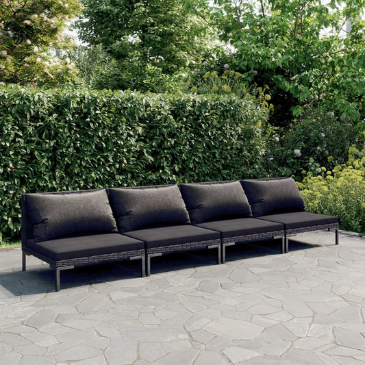 4 Piece Patio Lounge Set with Cushions Poly Rattan Dark Gray