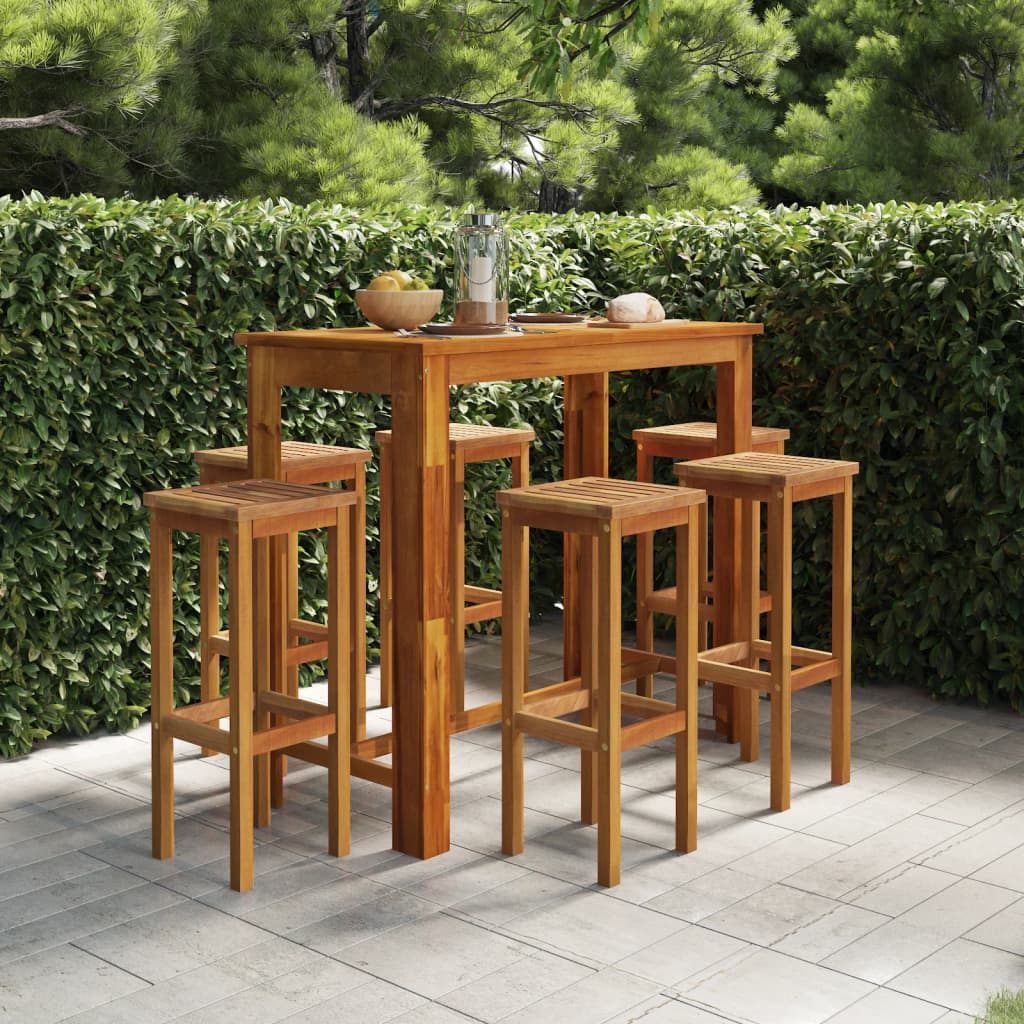 7 Piece Patio Bar Set Solid Wood Acacia