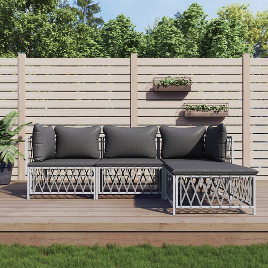 4 Piece Patio Lounge Set with Cushions White Steel