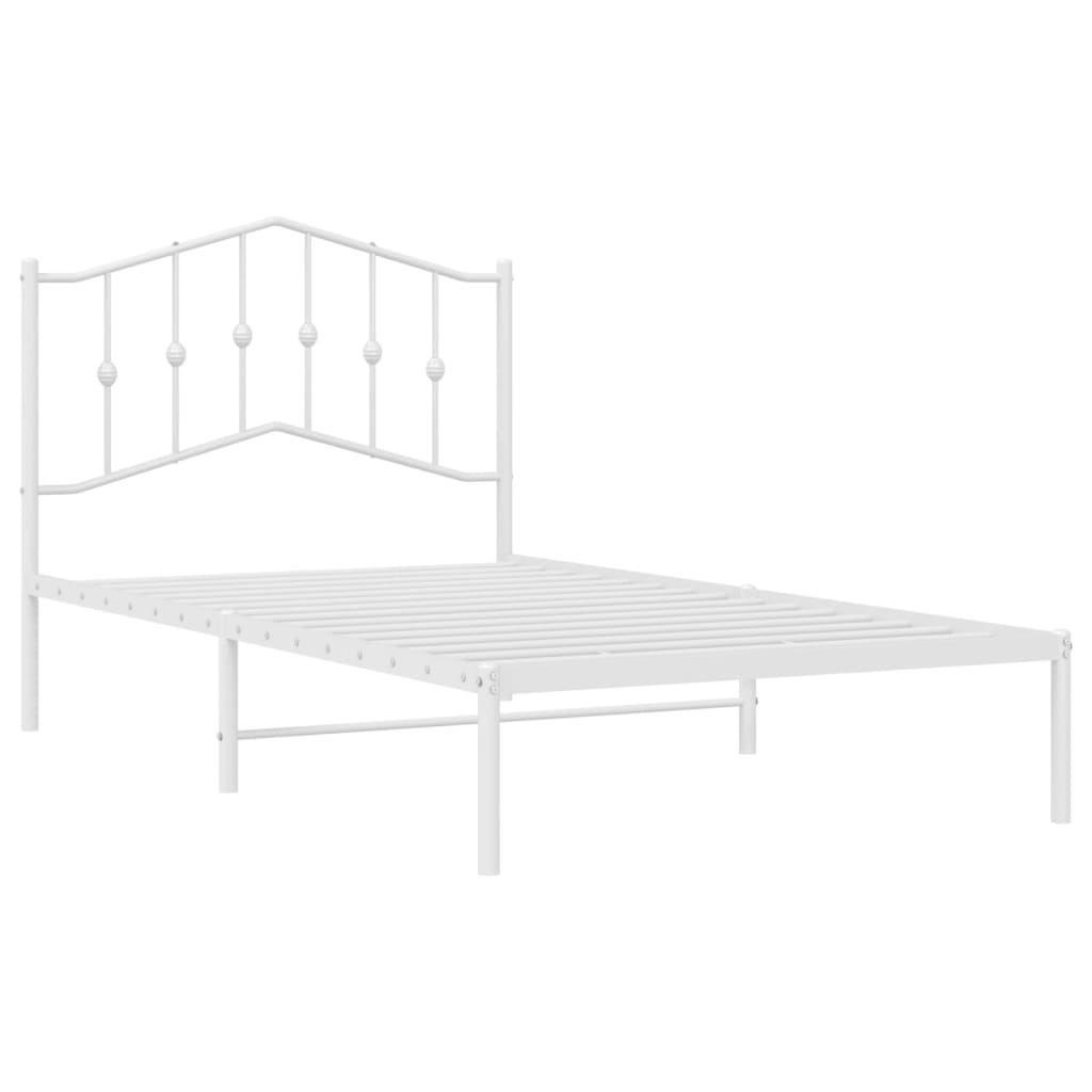 Metal Bed Frame without Mattress with Headboard White 39.4"x74.8"