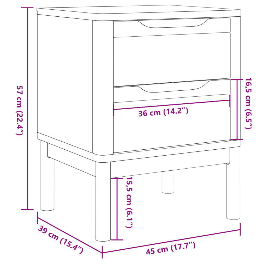 Bedside Cabinet FLORO Gray 17.7"x15.4"x22.4" Solid Wood Pine