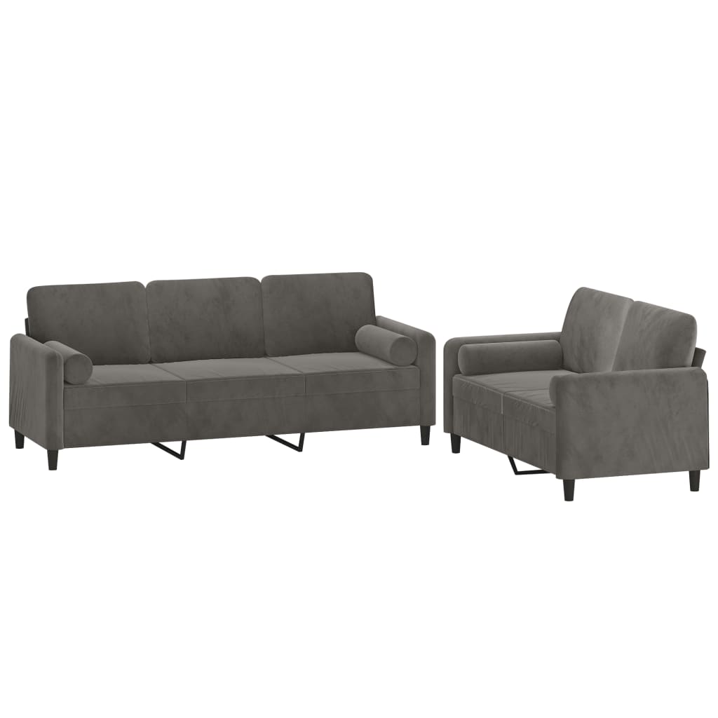 2 Piece Sofa Set with Throw Pillows&Cushions Dark Gray Velvet