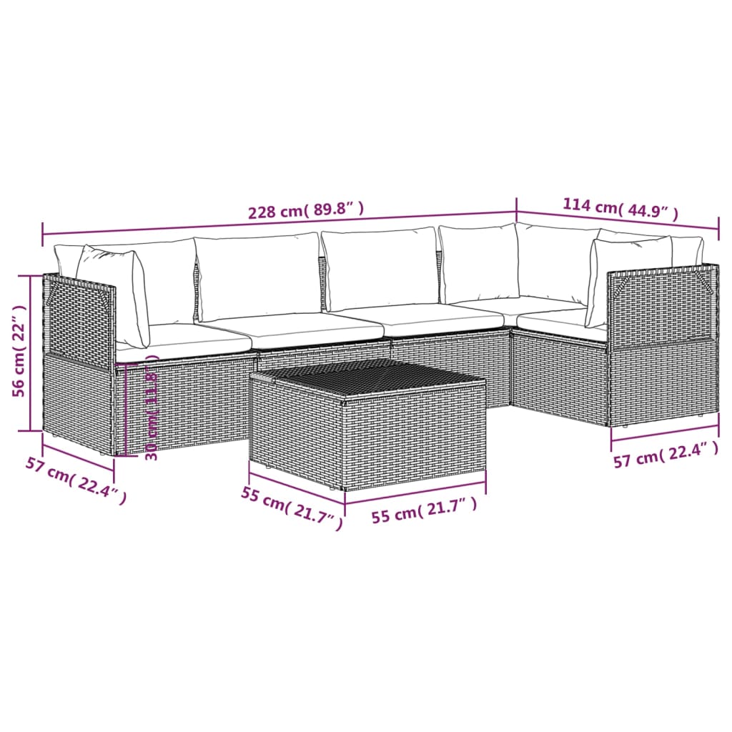 6 Piece Patio Lounge Set with Cushions Gray Poly Rattan