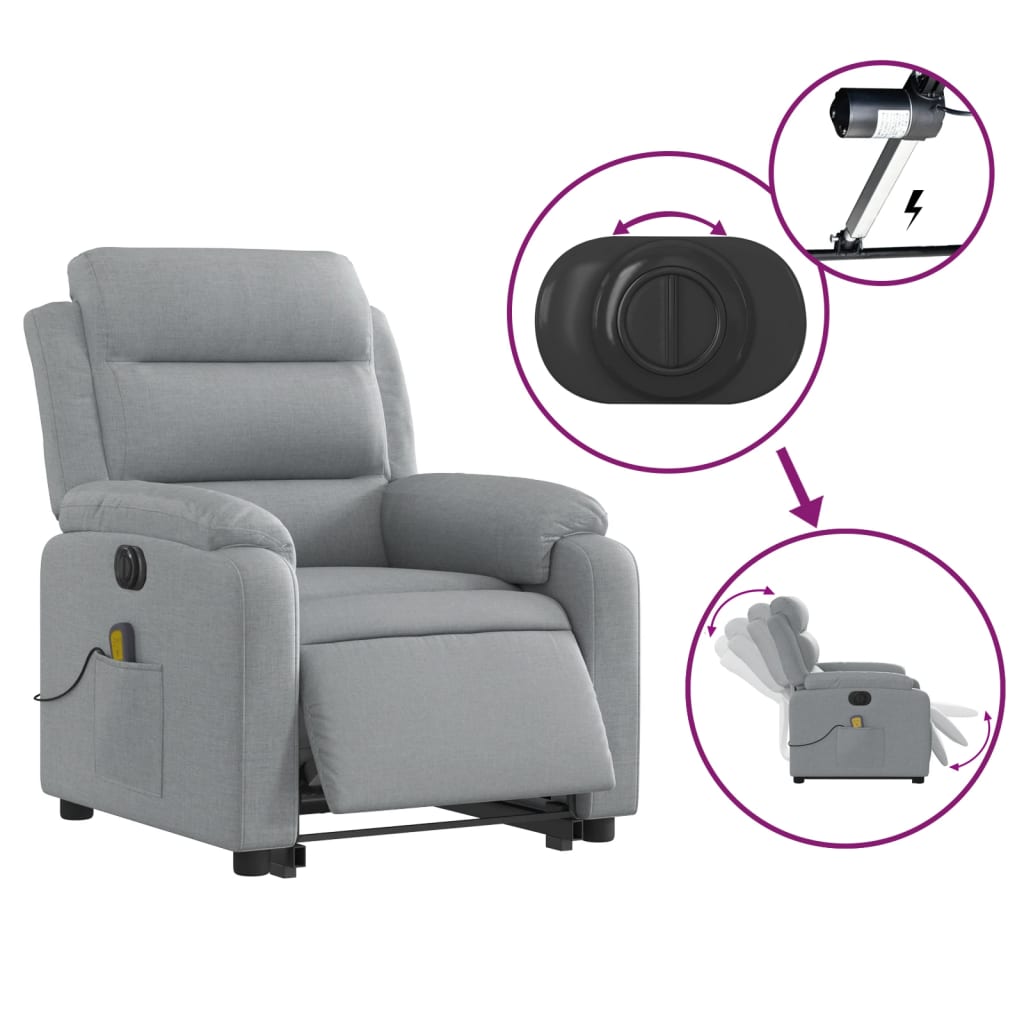 Electric Stand up Massage Recliner Chair Light Gray Fabric