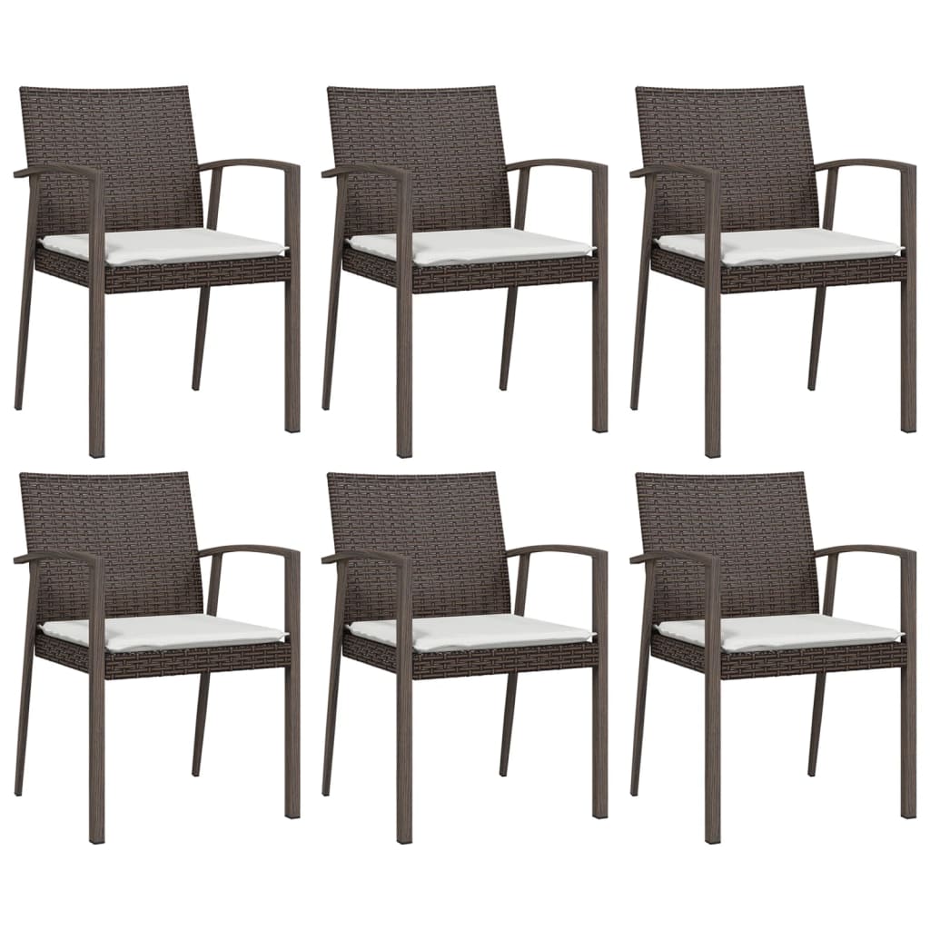 Patio Chairs with Cushions 6 pcs Brown 22.2"x22.4"x32.7" Poly Rattan