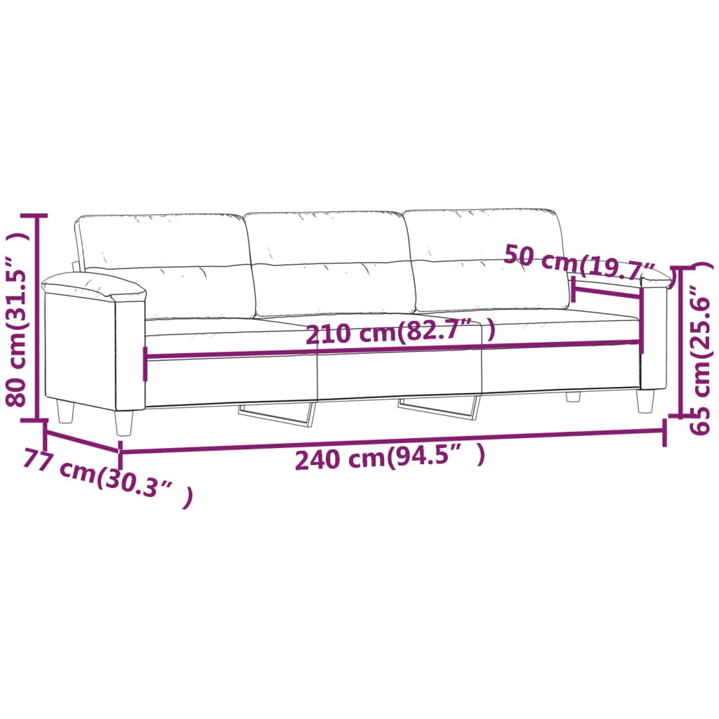 3-Seater Sofa Dark Gray 82.7" Microfiber Fabric