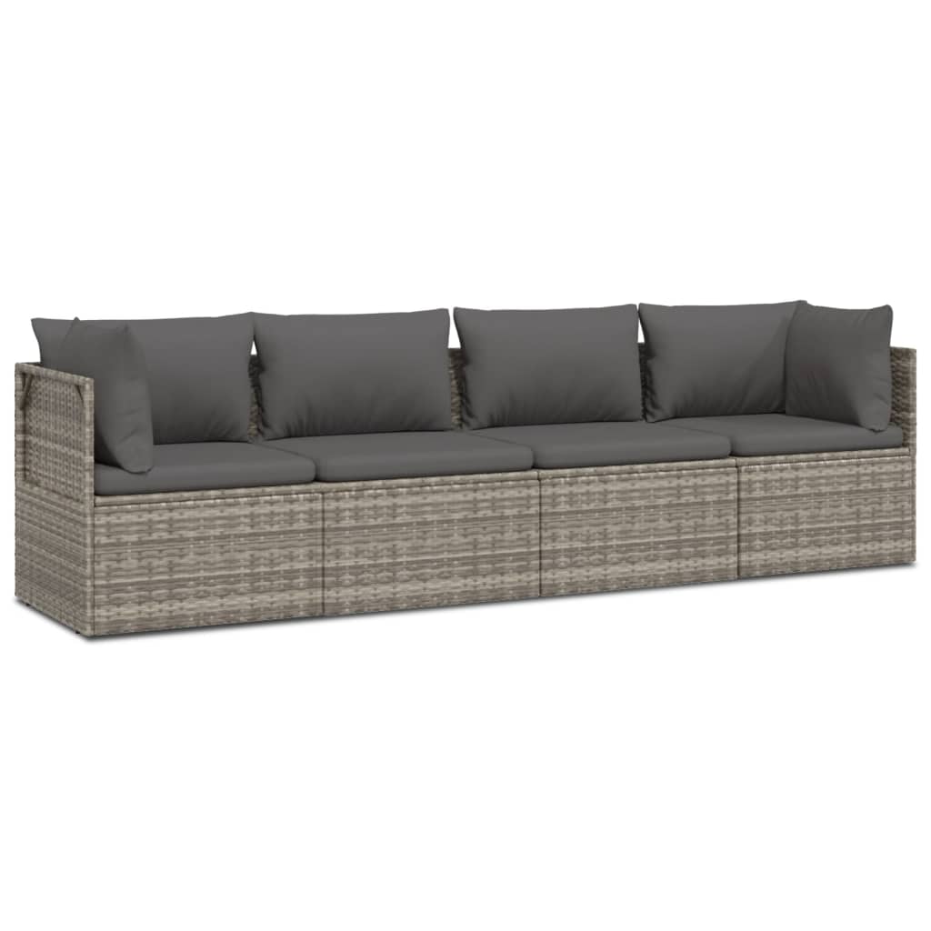 4 Piece Patio Lounge Set with Cushions Gray Poly Rattan