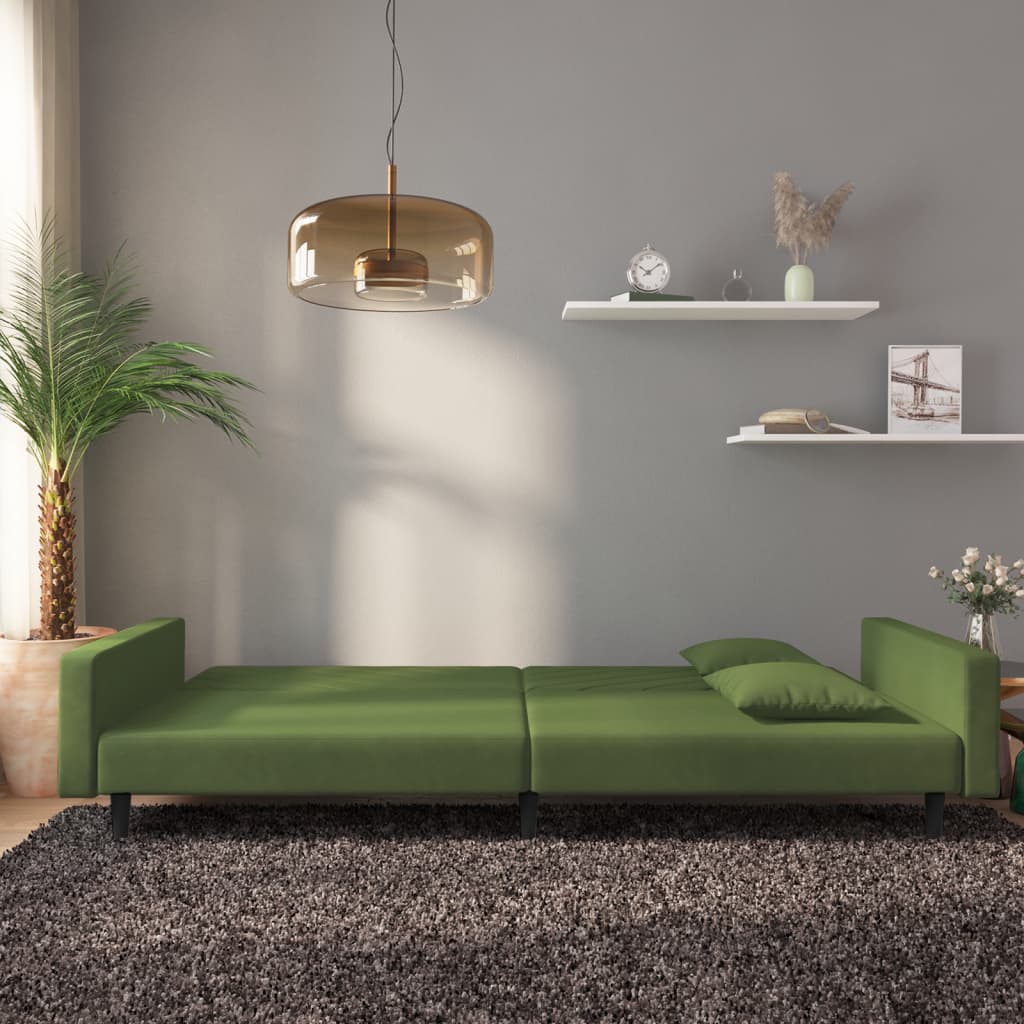 2-Seater Sofa Bed with Two Pillows Dark Green Velvet