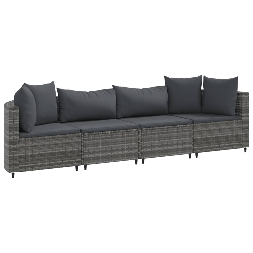 4 Piece Patio Sofa Set with Cushions Gray Poly Rattan