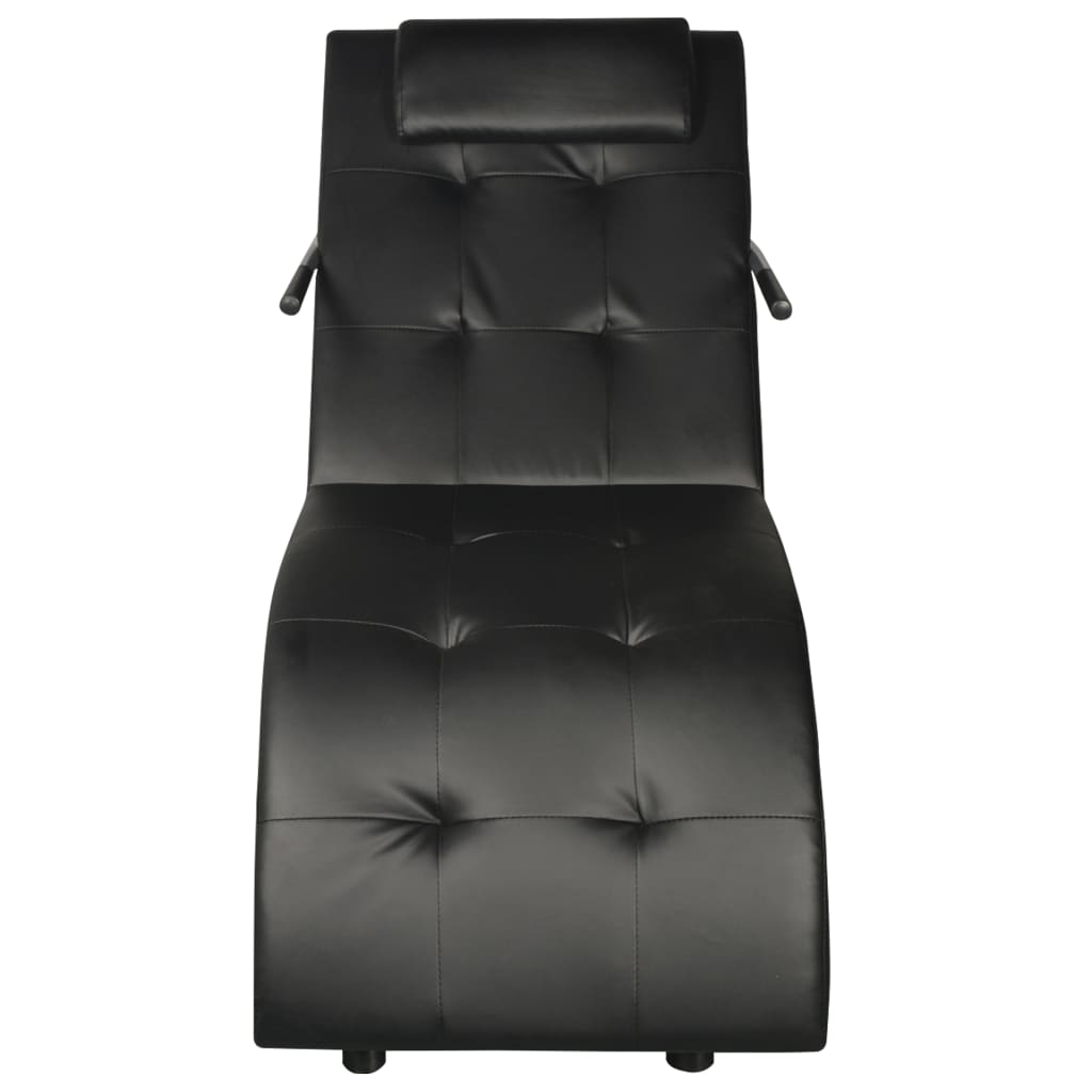 Chaise Longue with Pillow Black Faux Leather