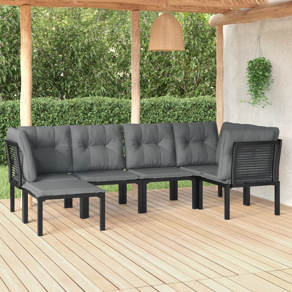 6 Piece Patio Lounge Set Black and Gray Poly Rattan