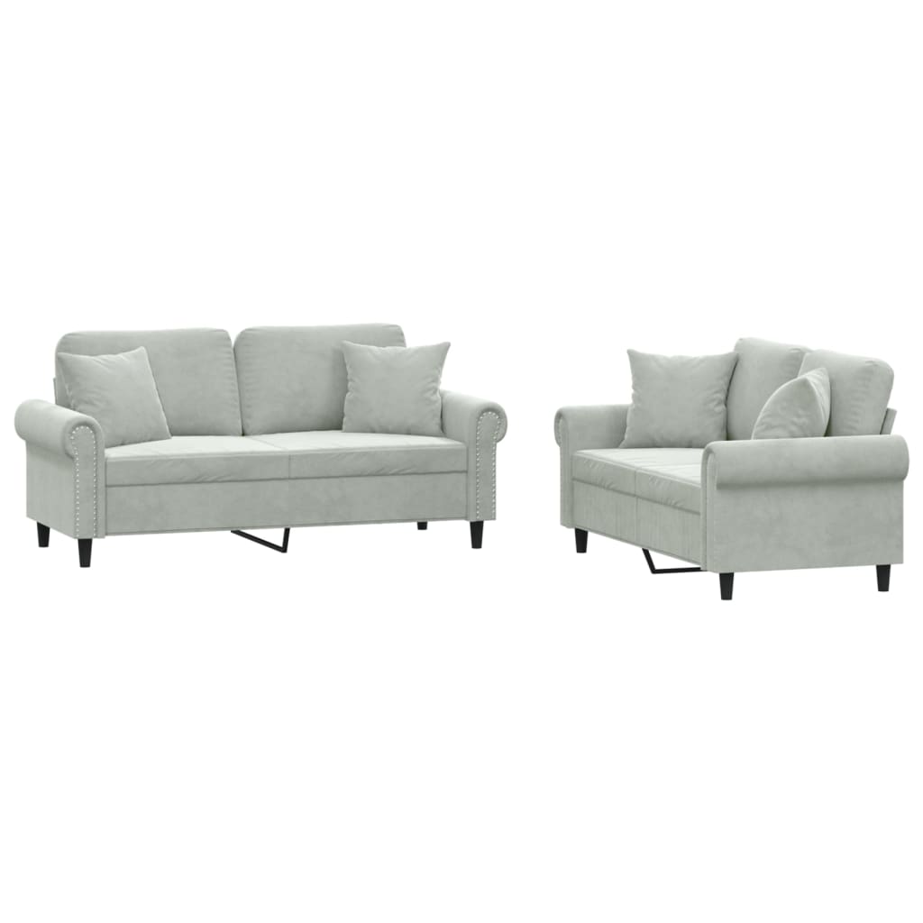 2 Piece Sofa Set with Pillows Light Gray Velvet