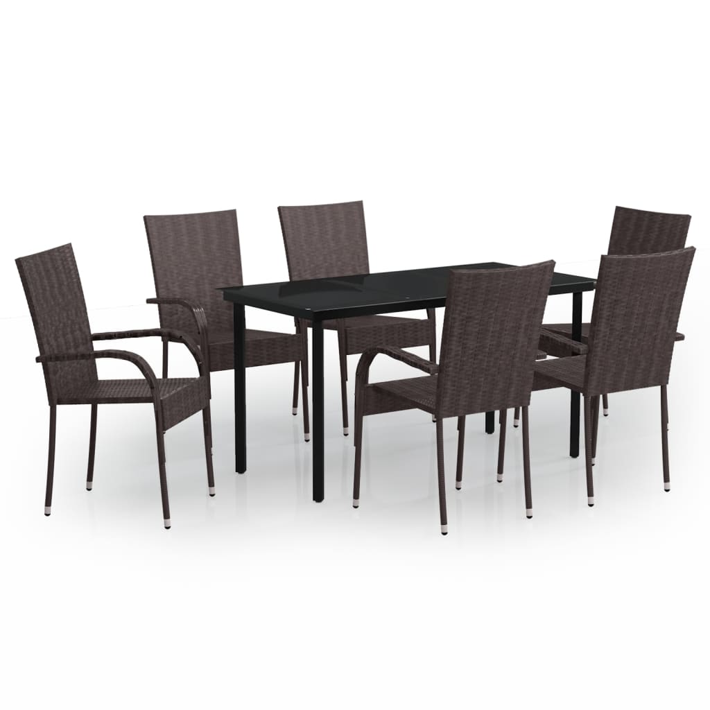 7 Piece Patio Dining Set Brown and Black