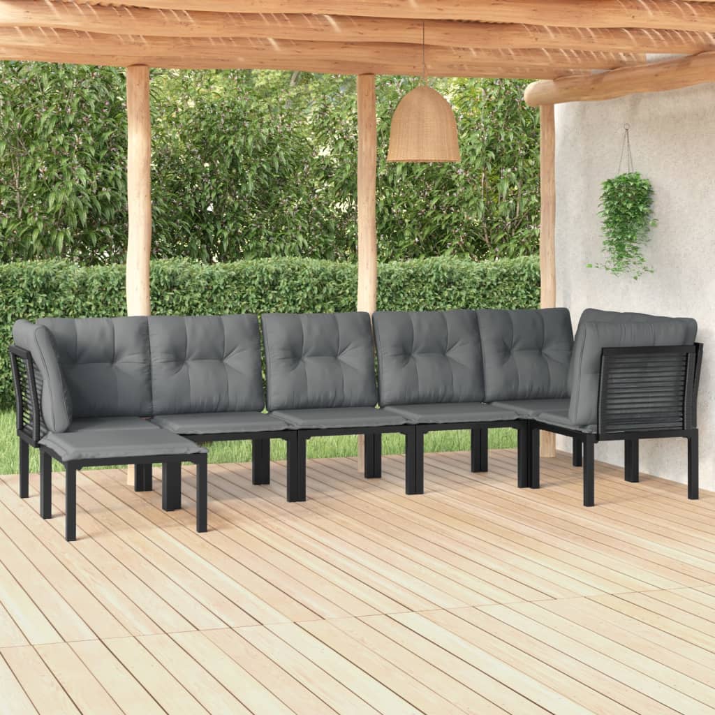 7 Piece Patio Lounge Set Black and Gray Poly Rattan