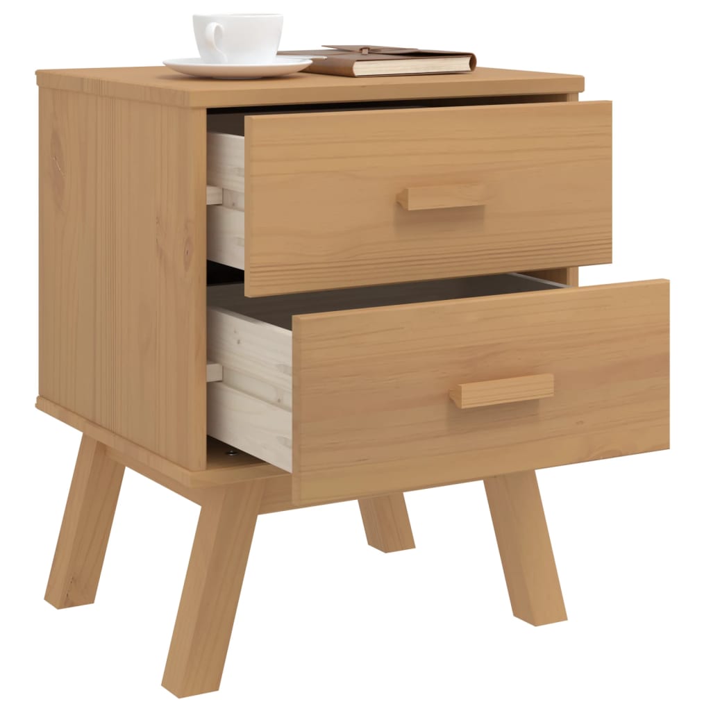 Bedside Cabinet OLDEN Brown Solid Wood Pine