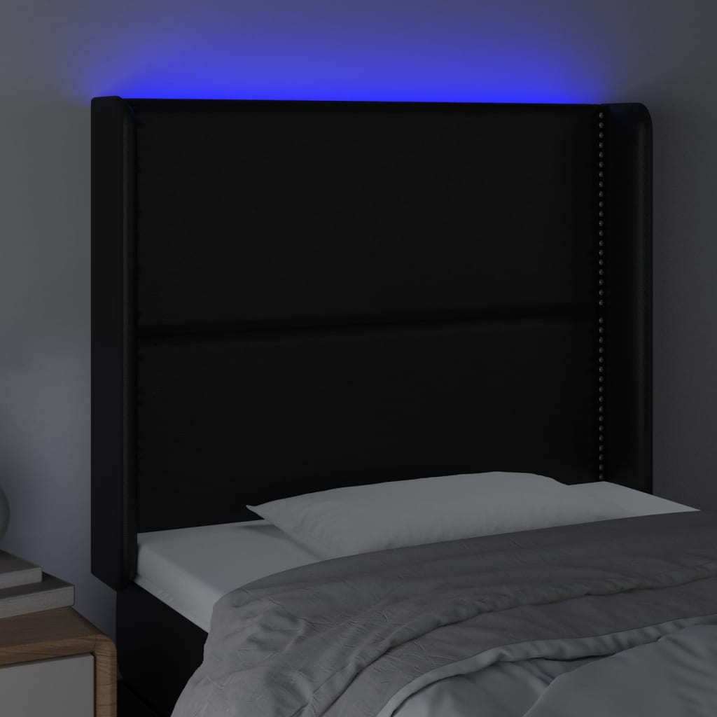 LED Headboard Black 40.6"x6.3"x46.5"/50.4" Faux Leather