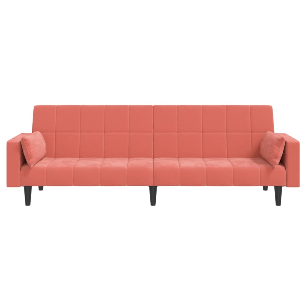 2-Seater Sofa Bed with Two Pillows Pink Velvet