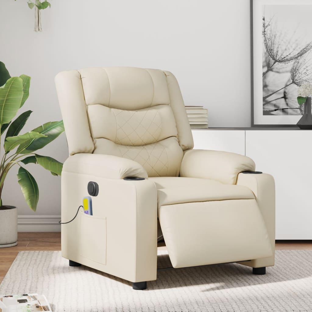 Electric Massage Recliner Chair Cream Faux Leather