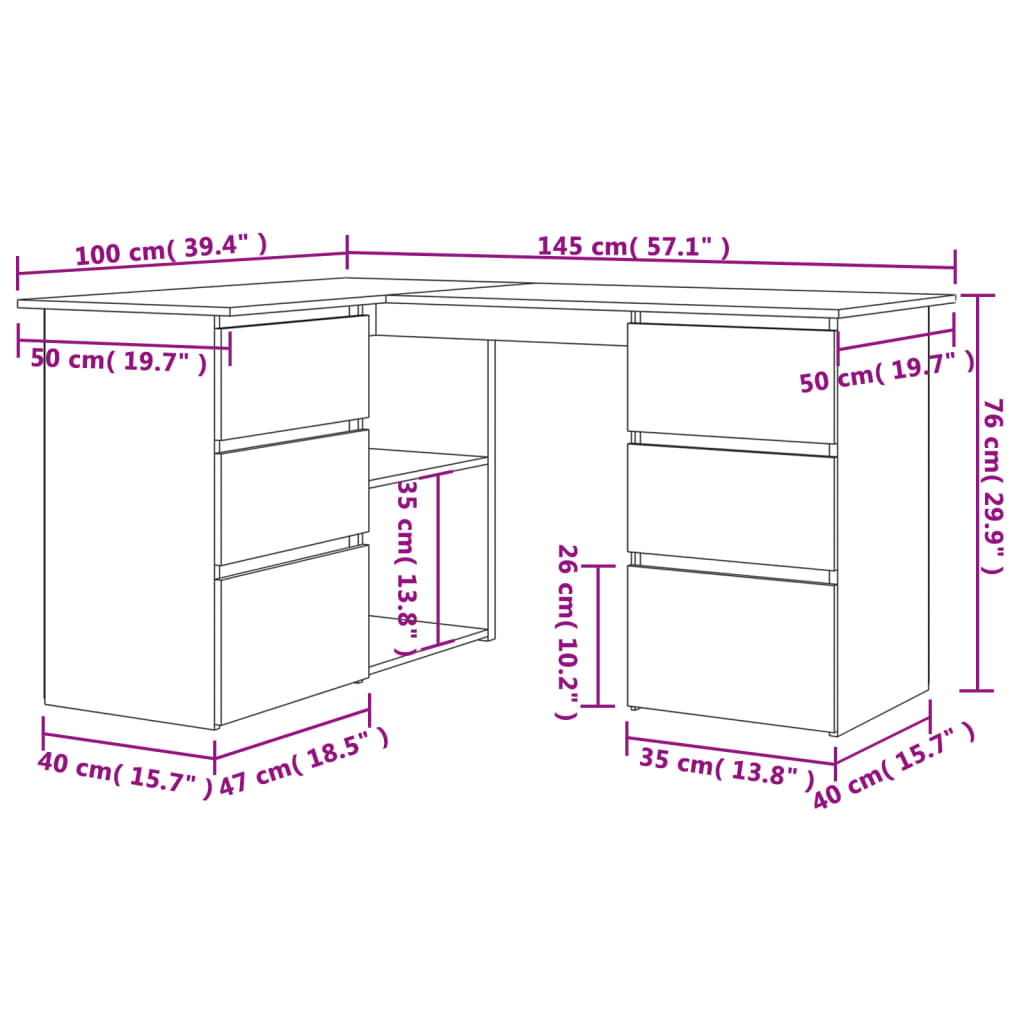 Corner Desk High Gloss Gray 57.1"x39.4"x29.9" Engineered Wood