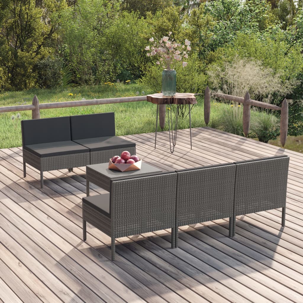 6 Piece Patio Lounge Set with Cushions Poly Rattan Gray