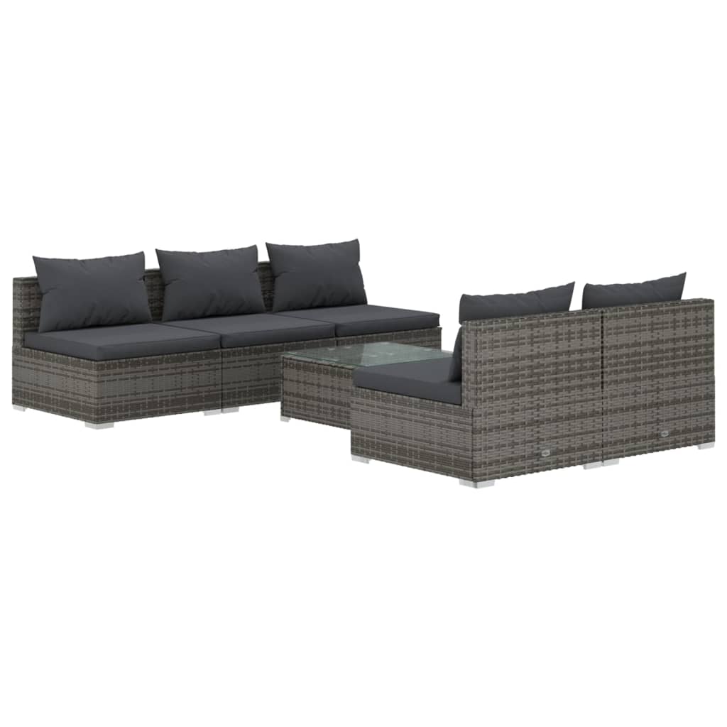 6 Piece Patio Lounge Set with Cushions Poly Rattan Gray