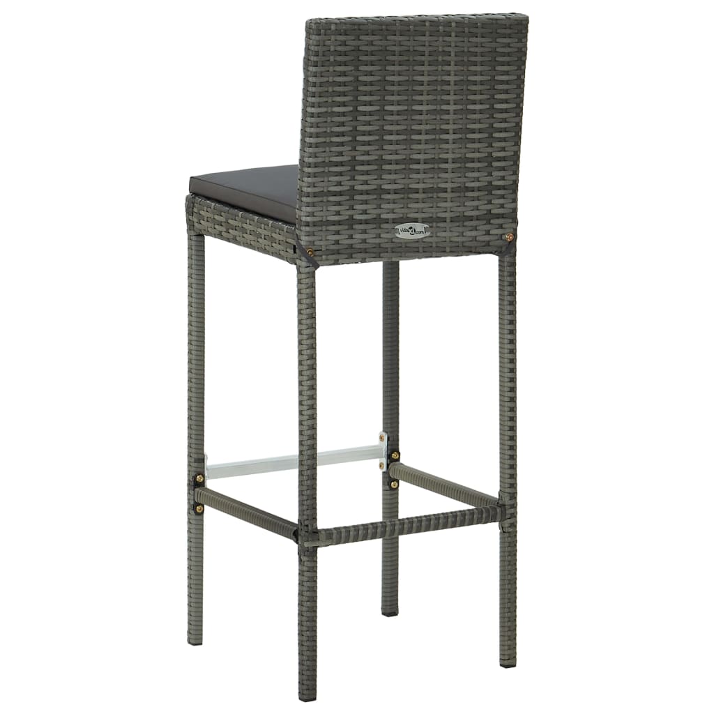 Garden Bar Stools with Cushions 2 pcs Gray Poly Rattan