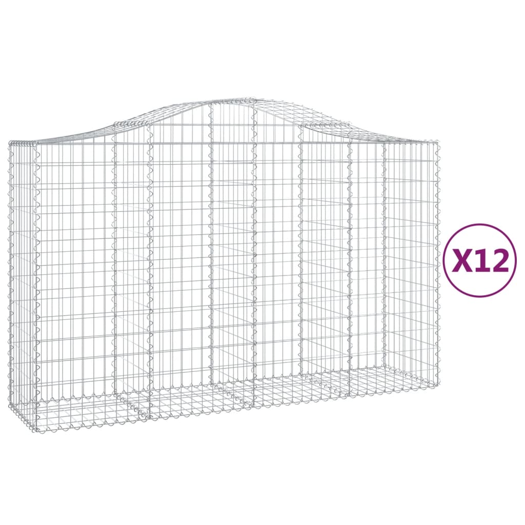 Arched Gabion Baskets 12 pcs 78.7"x19.7"x47.2"/55.1" Galvanized Iron