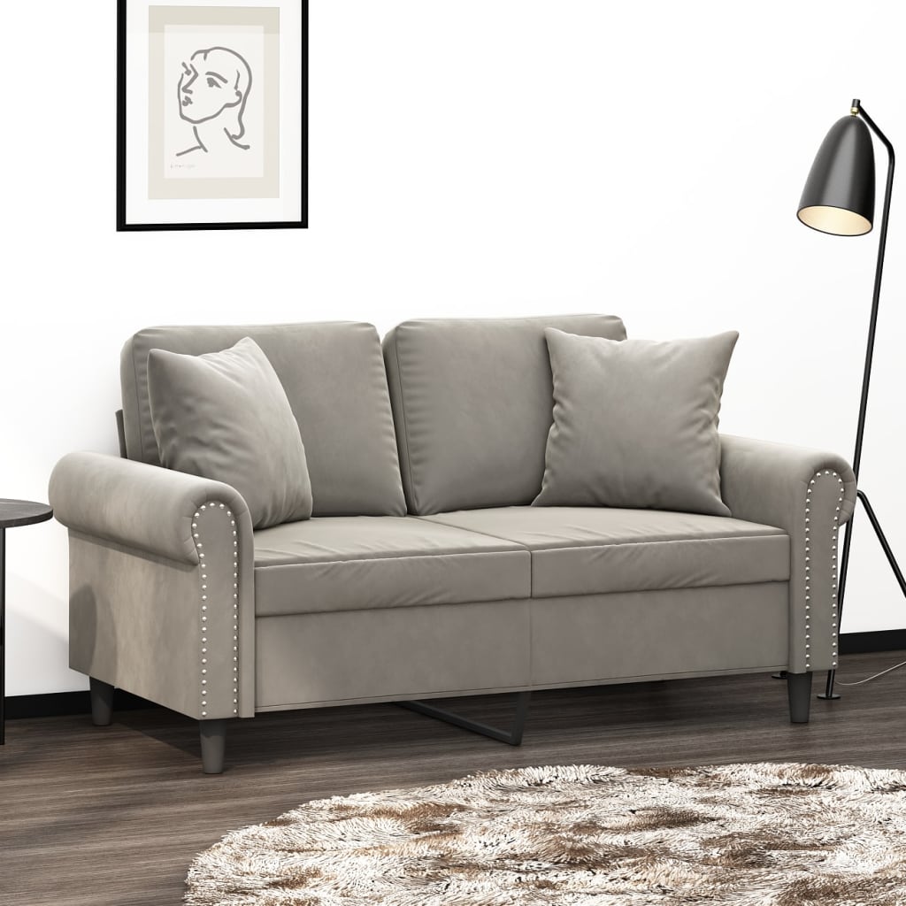 2-Seater Sofa with Pillows&Cushions Light Gray 47.2" Velvet