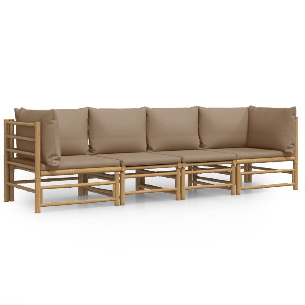 4 Piece Patio Lounge Set with Taupe Cushions Bamboo