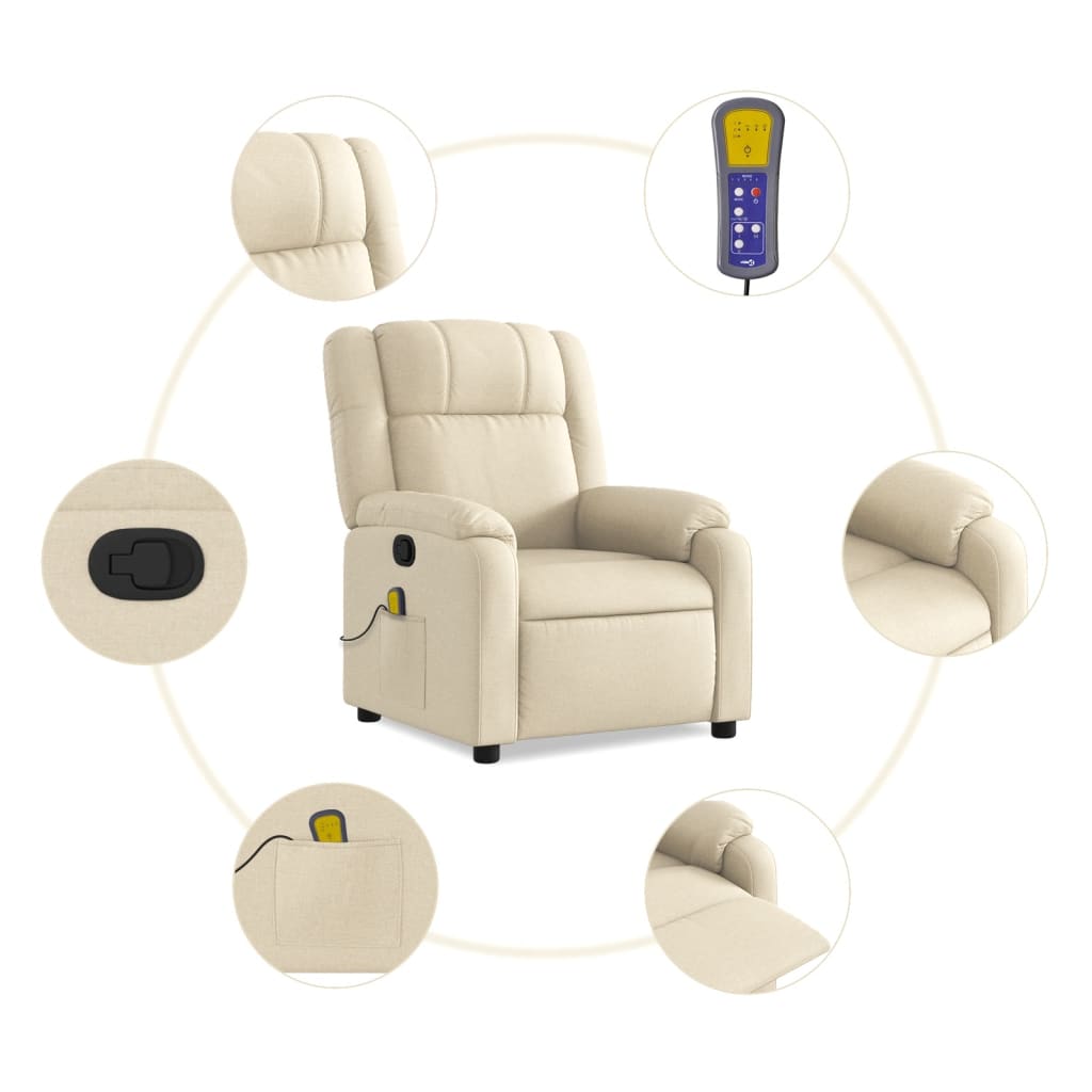 Massage Recliner Chair Cream Fabric