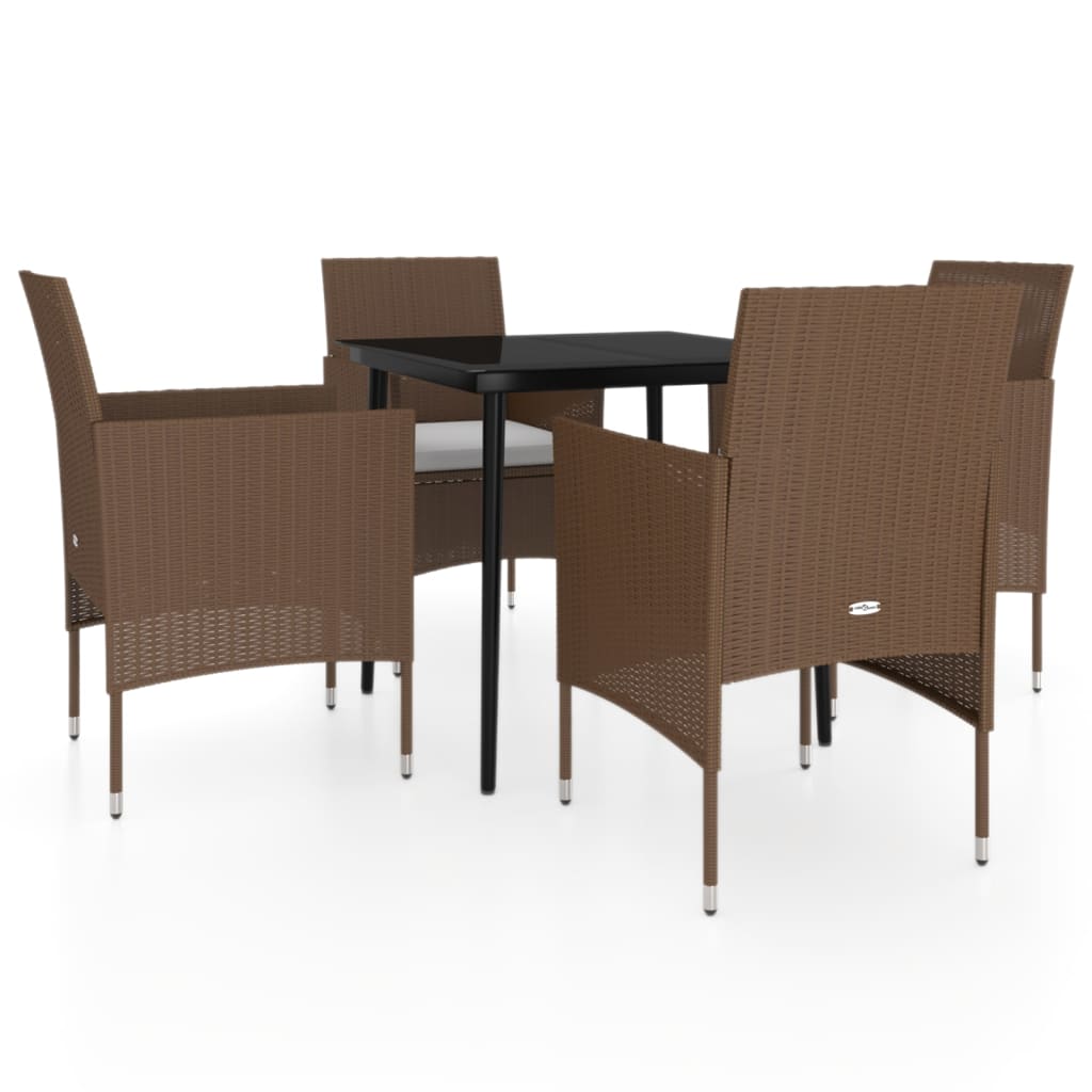 5 Piece Patio Dining Set with Cushions Brown and Black