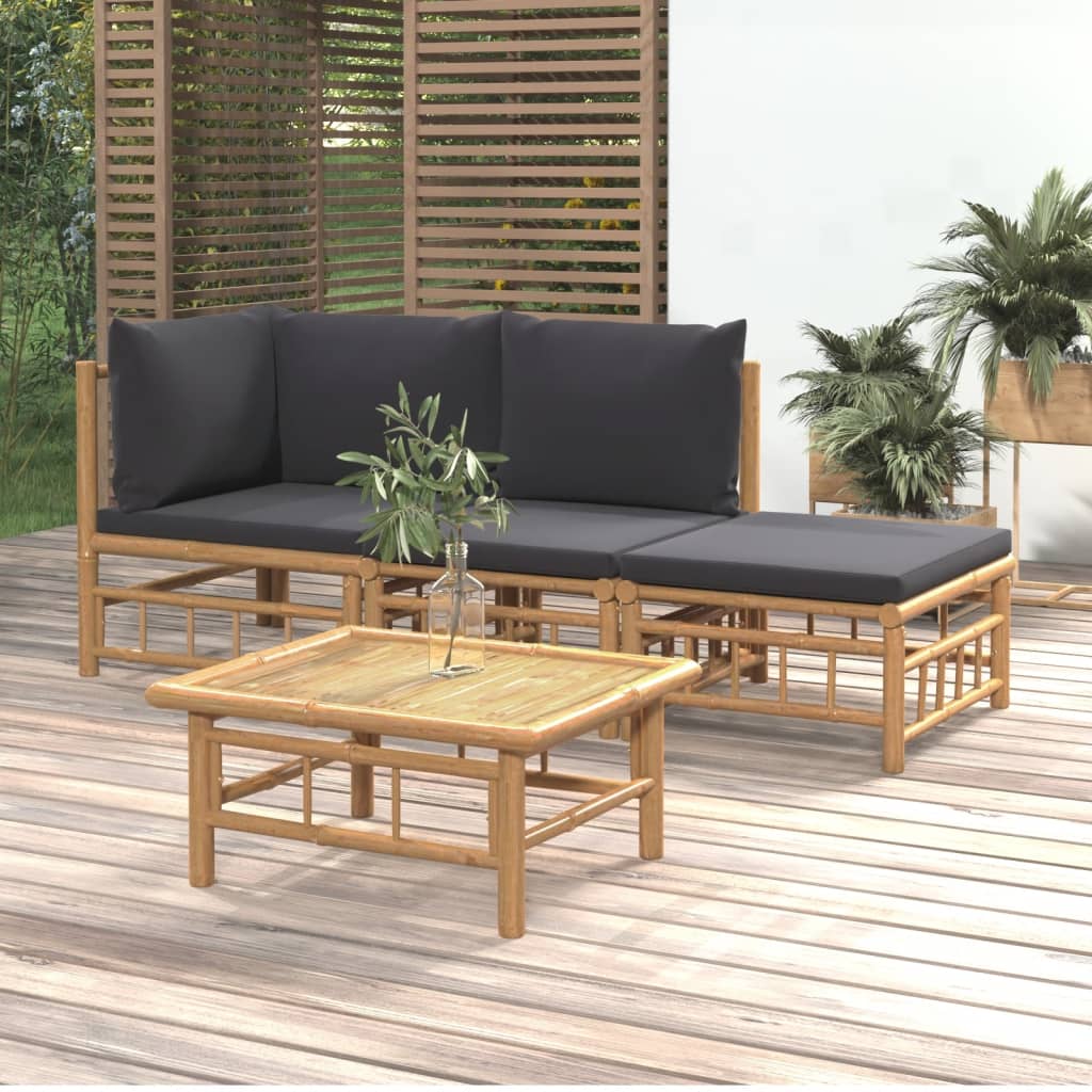 4 Piece Patio Lounge Set with Dark Gray Cushions Bamboo