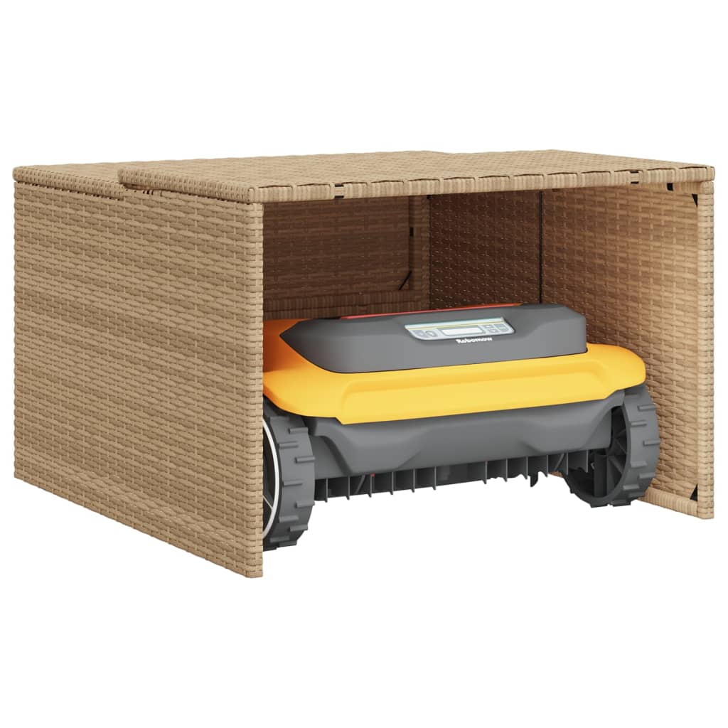 Robot Mower Garage Beige 33.9"x35.4"x20.5"/22.4" Poly Rattan