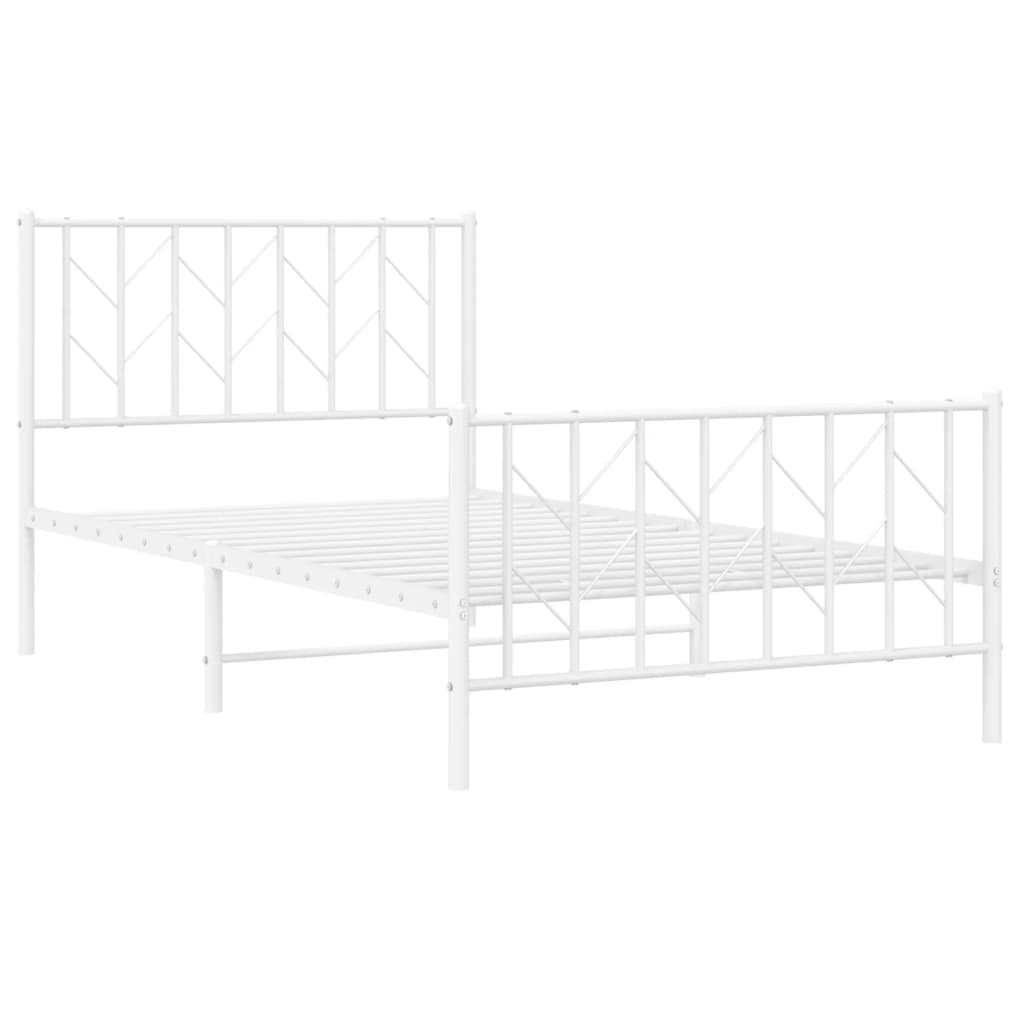 Metal Bed Frame without Mattress with Footboard White 39.4"x78.7"