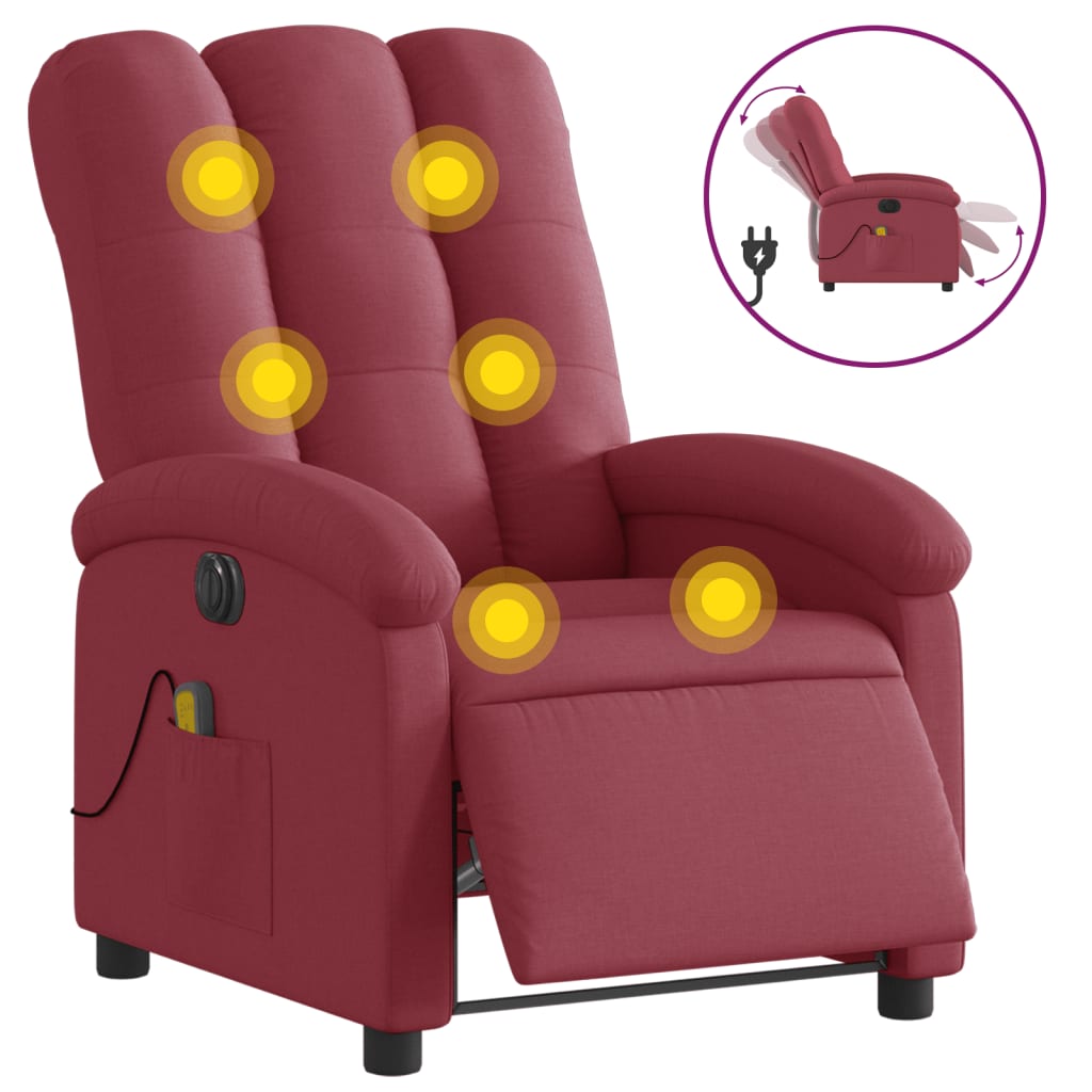 Electric Massage Recliner Chair Wine Red Fabric