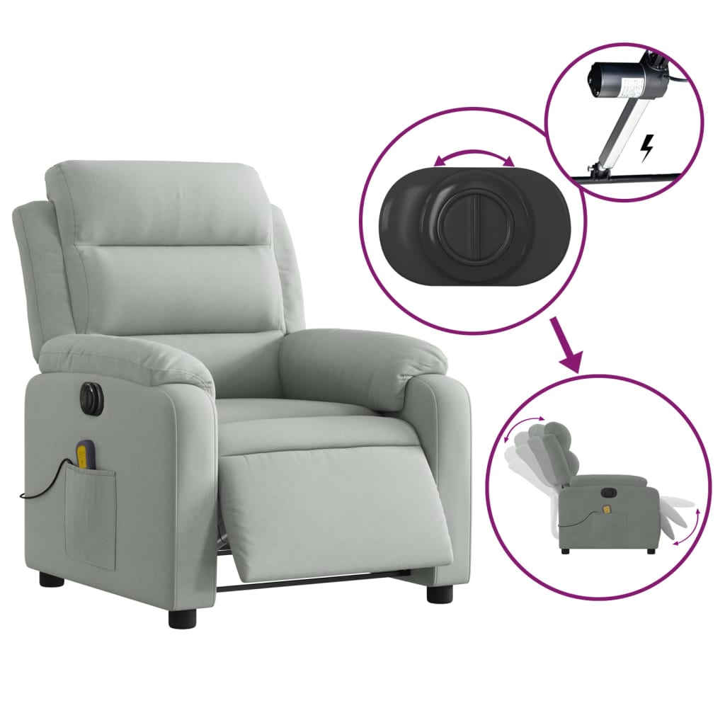 Electric Massage Recliner Chair Light Gray Velvet