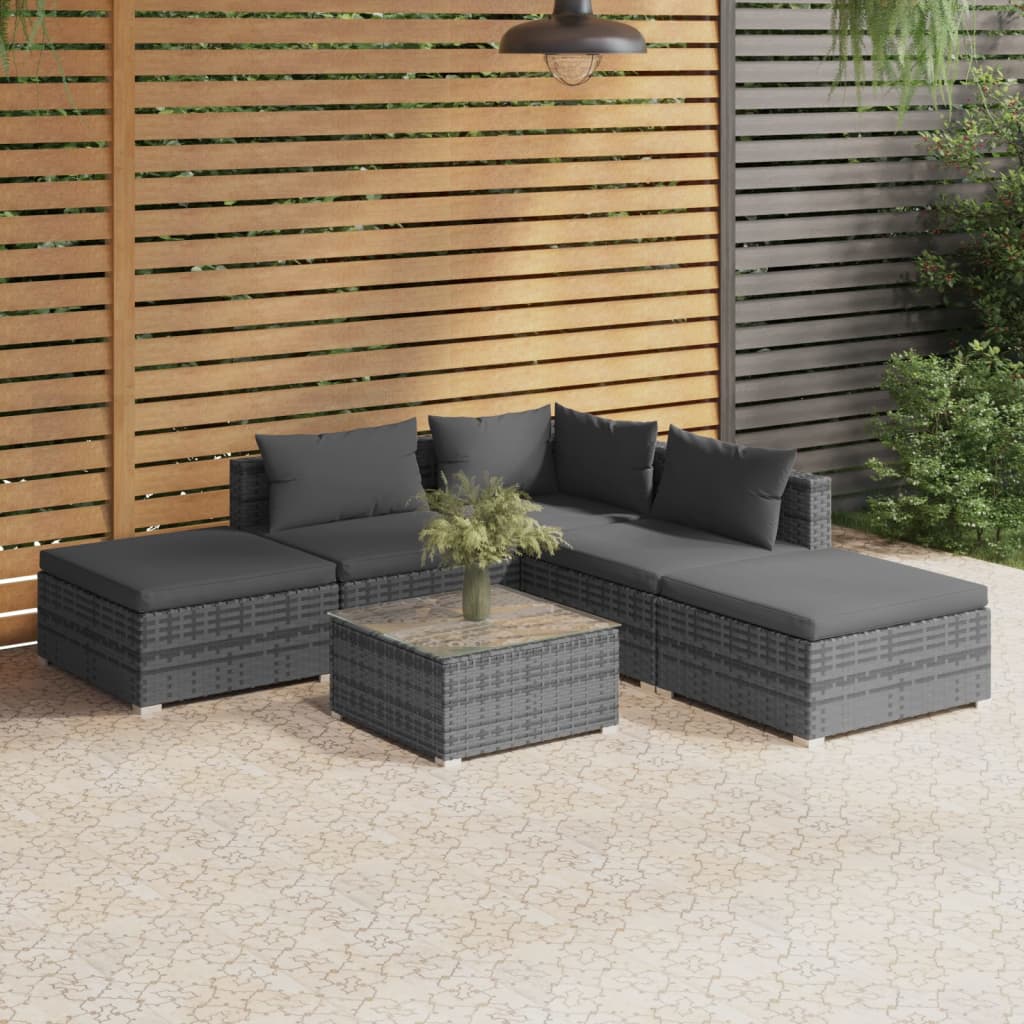 4 Piece Patio Lounge Set with Cushions Poly Rattan Brown