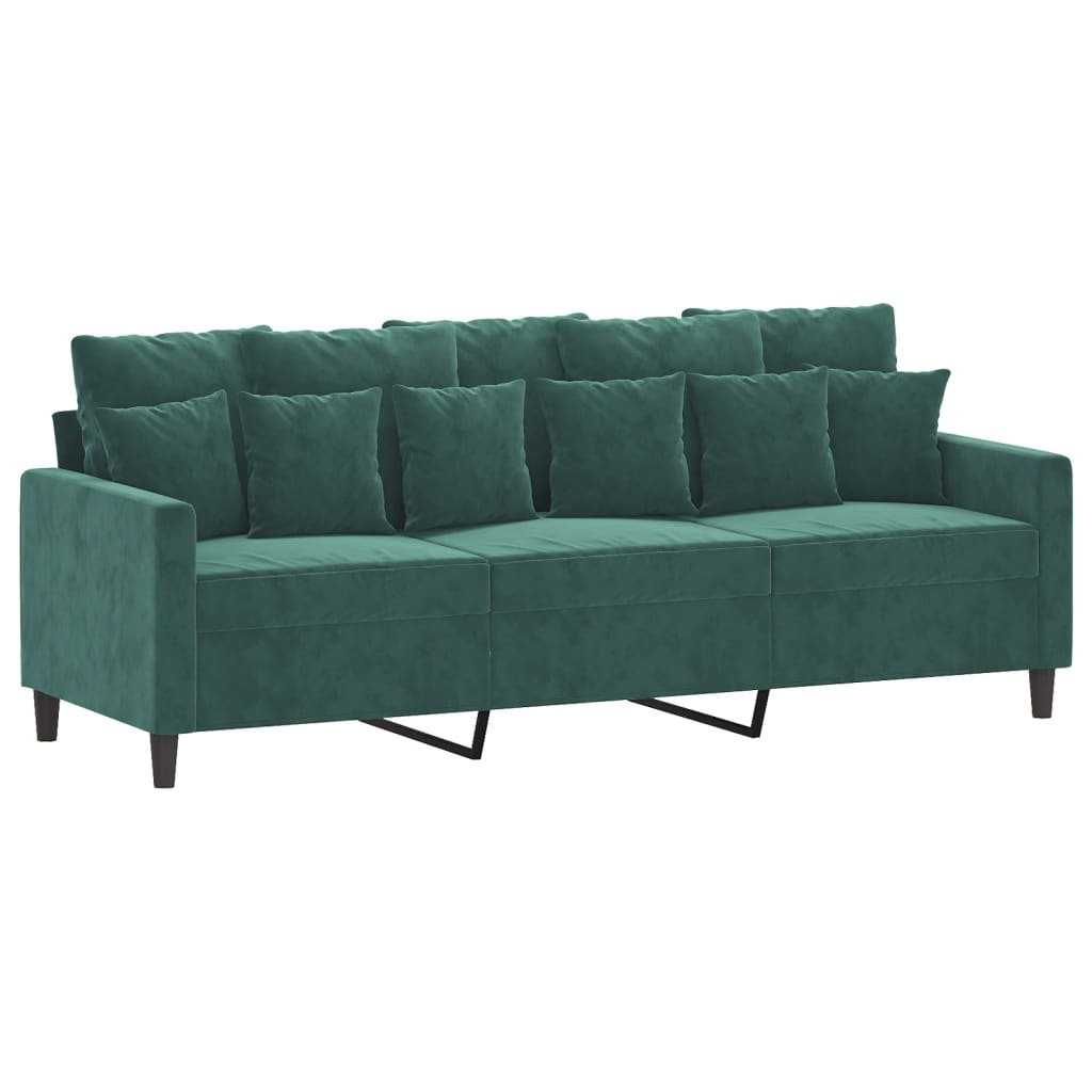 2 Piece Sofa Set with Cushions Dark Green Velvet